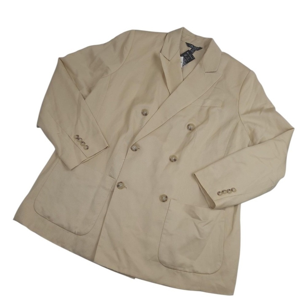 Lauren Ralph Lauren Womens Double Breasted Blazer Jacket 16W Tan Old Money NWT